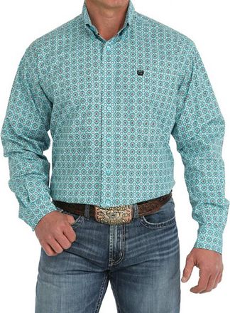 Cinch Stretch Print Button Down Classic Fit Shirt In Turquoise