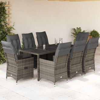 vidaXL Set Comedor Jard&iacute;n 9 Pzas Y Cojines Rat&aacute;n Sint&eacute;tico Gris Vidaxl