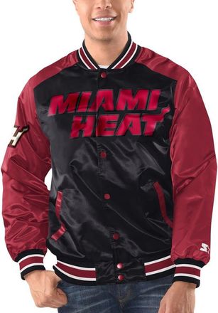 Starter Mens Starter Black/Red Miami Heat Renegade Satin Full-Snap Varsity Jacket at Nordstrom, Size Medium