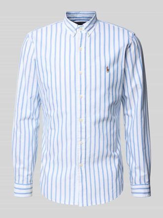 Polo Ralph Lauren Slim Fit Freizeithemd mit Button-Down-Kragen und Logo-Stitching in Hellblau, Gr&ouml;&szlig;e S