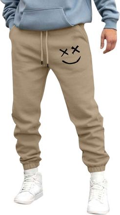 Generic Mens Casual Trousers Smile Face Warmth Jogging Bottoms Elastic Drawstring Sweatpants for Men UK Solid Color Padded Lounge Pants Soft Jogging Tapered S