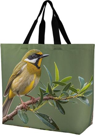 Generic Outdoor Olive Green Flowering Birds Tote Bag Waterproof Women Handbag Eco Friendly Shoulder Bags For Picnic Ladies Work