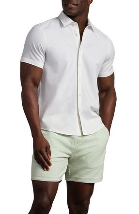 Rhone Brezza Performance Short Sleeve Button-Up Shirt in White Onyx at Nordstrom, Size Xx-Large