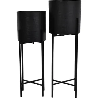 Libra Interiors Clyde Floor Standing Matt Black Set of 2 Planters