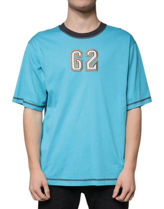 Dolce & Gabbana Mens Blue Logo Crew Neck Short Sleeves T-Shirt Cotton