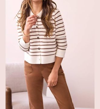 Tribal Double Knit Striped Cardigan In Moonstone