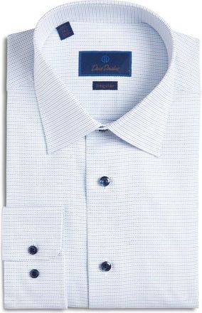 David Donahue Regular Fit Micro Tic Cotton Dobby Dress Shirt in Sky/Blue at Nordstrom, Size 18.5 - 36