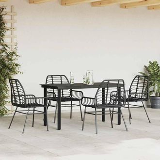Berkfield Home Beautiful 5 Piece Garden Dining Set Black Poly Rattan Glass
