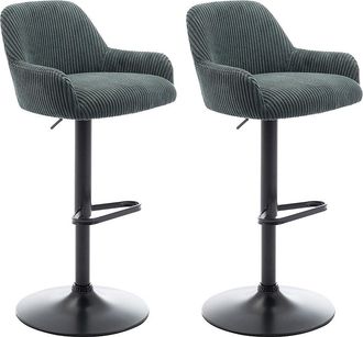 Vente-Unique Conjunto de 2 taburetes de pana y metal negro - Altura ajustable - Verde - LILIYA