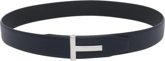 Tom Ford Textured Leather Belt With Distinctive Silver-Tone Buckle