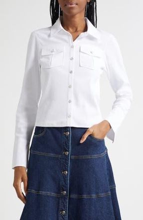 Cinq &agrave; Sept Lyric Button-Up Knit Shirt in White/white at Nordstrom Rack, Size X-Small
