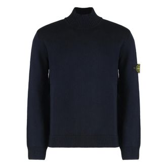 Stone Island Turtlenecks, male, Blue, M, Turtleneck Jumper with Ribbed Trims