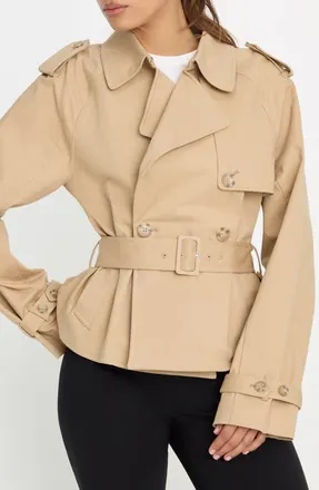 Good American Crop Trench Jacket in Sandy Fawn at Nordstrom, Size X-Large
