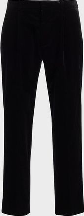 Balmain Mens Cotton Velvet Pleated Trousers