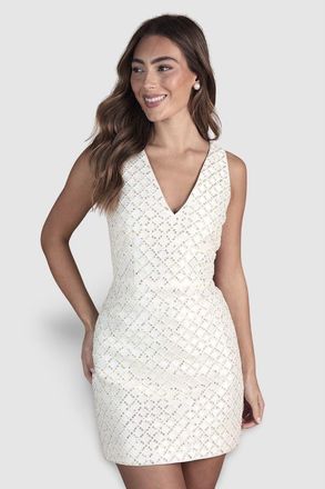 Coast Sleeveless Embellished Mini Dress in Ivory at Nordstrom, Size 14