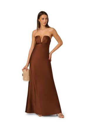 Adrianna Papell Womens Stretch Satin Long Dress - Brown - Size 12 UK