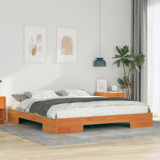 Berkfield Home Floor Bed Frame with Storage Brown 200 x 200 cm Solid pine wood