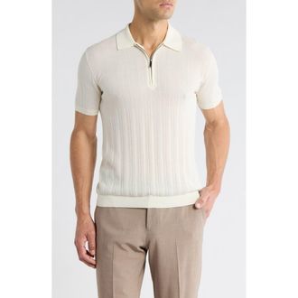 Emporio Armani Textured Quarter Zip Polo in Off White at Nordstrom, Size Xx-Large
