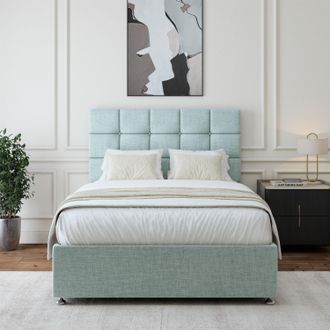 Bedmaster Linen 4 Drawer Divan Base & Square Headboard in Light Brown | Size: King