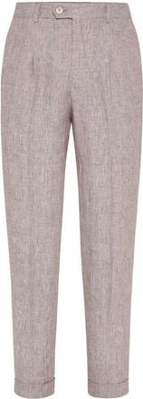 Brunello Cucinelli Light Grey Linen Tapered Trousers, Brand Size 52 (US Size 36)