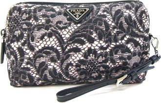 Prada Black Nero Pink Beige Nylon Leather Pouch (Pre-Owned)