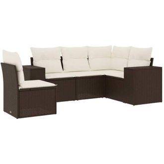 vidaXL Vidaxl - Set Comedor De Jard&iacute;n 5 Piezas Y Cojines Rat&aacute;n Sint&eacute;tico Marr&oacute;n