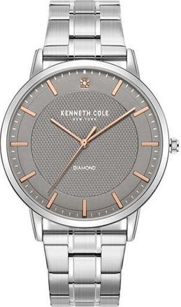 Kenneth Cole Diamond Embellished 3-Hand Quartz Bracelet Watch, 40mm in Silver at Nordstrom Rack