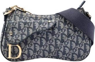 Dior Pre-owned Double Saddle Crossbody Bag - Dames - Vintage Schoudertas - Blauw - ONE Size - Leer - Vintage