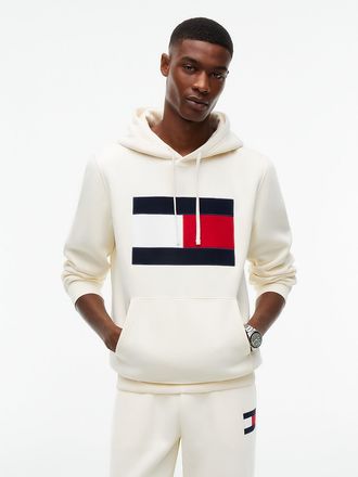 Tommy Hilfiger Mens Flag Logo Brushed-Back Hoodie - Rich Cream - XXXL