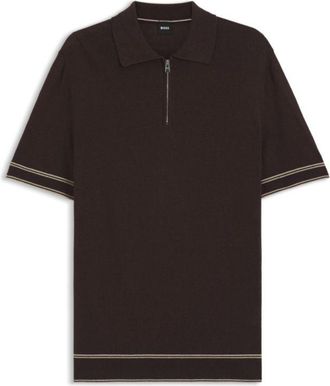 BOSS Zip-neck sweater in a linen blend