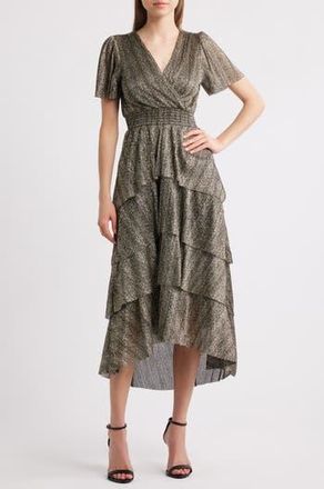 Vince Camuto Metallic Tiered Midi Dress in Rich Black at Nordstrom Rack, Size Xx-Small