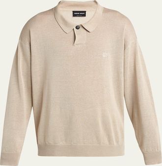 Giorgio Armani Mens Linen-Blend Polo Sweater