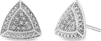 House of Brilliance Silver Diamond-Accented Trillion Shaped 4-Stone Halo-Style Stud Earrings in White at Nordstrom