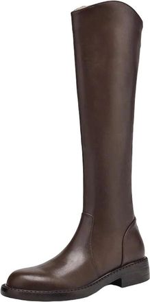 Generic Womens Cow Split Skin Round Toe Medium Heels Luxury Riding Boots Black Brown Knee-High Boots