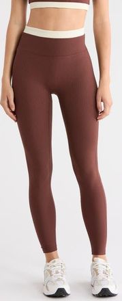 YEAR OF OURS Ribbed Layered Leggings in Chocolate/Shell at Nordstrom, Size X-Small