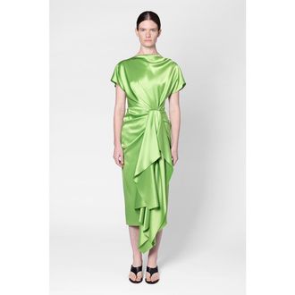 Roksanda Ilincic Satin Draped Zoa Midi Dress in Meadow at Nordstrom, Size 10