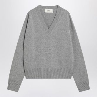 Ami Grey Ami De Coeur Sweater In Wool And Cashmere
