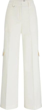 HUGO BOSS Witte Katoenen Rechte Broek - Dames - Wijde Broeken - Wit - 2XL - Katoen - Broeken