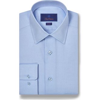 David Donahue Slim Fit Micro Dobby Cotton Dress Shirt in Sky at Nordstrom Rack, Size 16 - 36/37