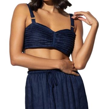 Lusana Pintuck Bra In Navy
