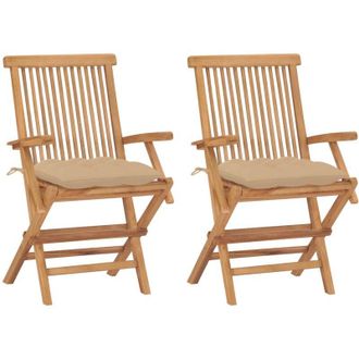 vidaXL Sillas De Jard&iacute;n Con Cojines De Beige 2 Pcs Massive Teak - 212124