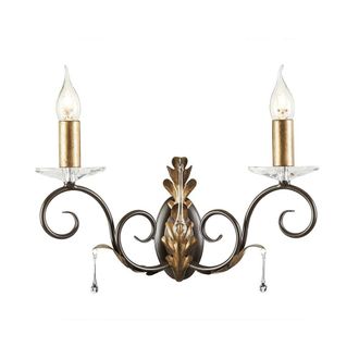 Netlighting Amarilli 2 Light Indoor Candle Wall Light Gold Floral Leaves Design E14 in Brown