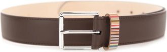 Paul Smith Signature Stripe Keeper Leren Riem - Heren - Riemen - Bruin - 95 CM - Leer - Accessoires