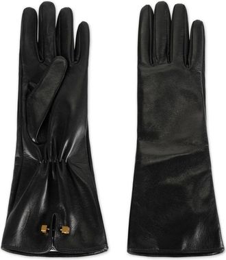 Elisabetta Franchi Accessoires, Dames, Zwart, 8 IN, Leer, Lange Nappa Leren Handschoenen