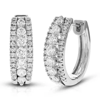 Vir Jewels 1 cttw Lab Grown Diamond Hoop Earrings in Sterling Silver With Hidden Post For Women