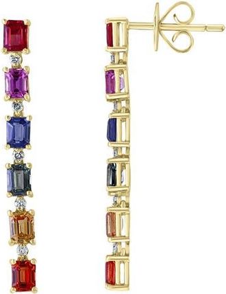 Effy 14K Yellow Gold Rainbow Sapphire Linear Drop Earrings in 14K Gold at Nordstrom