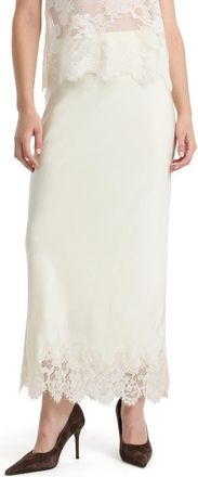 Bardot Elisan Lace Trim Satin Midi Skirt in Ivory at Nordstrom, Size 10