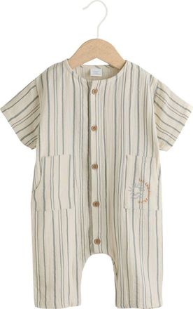 Next Seaside Woven Cotton Romper in Grey at Nordstrom, Size Newborn