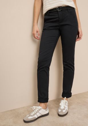 AJC Chinohose AJC, Damen, Gr. 32, N-Gr, schwarz, Web, Obermaterial: 98% Baumwolle, 2% Elasthan, kontrastfarbene Details, unifarben, gerade, unten schmal l