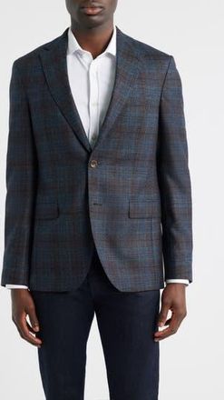 Jack Victor Midland Contemporary Fit Grey Deco Plaid Super 110s Wool Sport Coat in Charcoal at Nordstrom Rack, Size 46 Regular